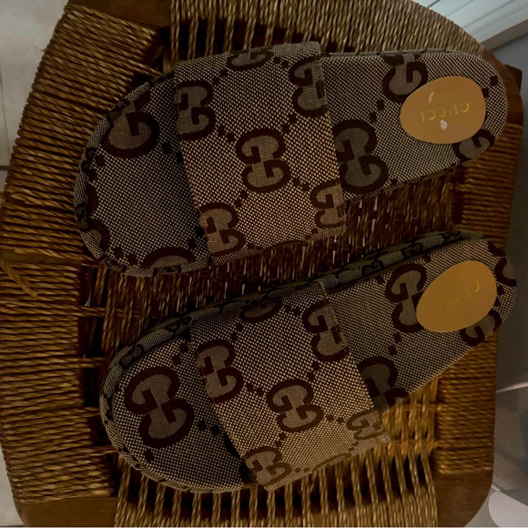 Gucci Beige and Brown Monogram Sandals - Picture 1 of 4